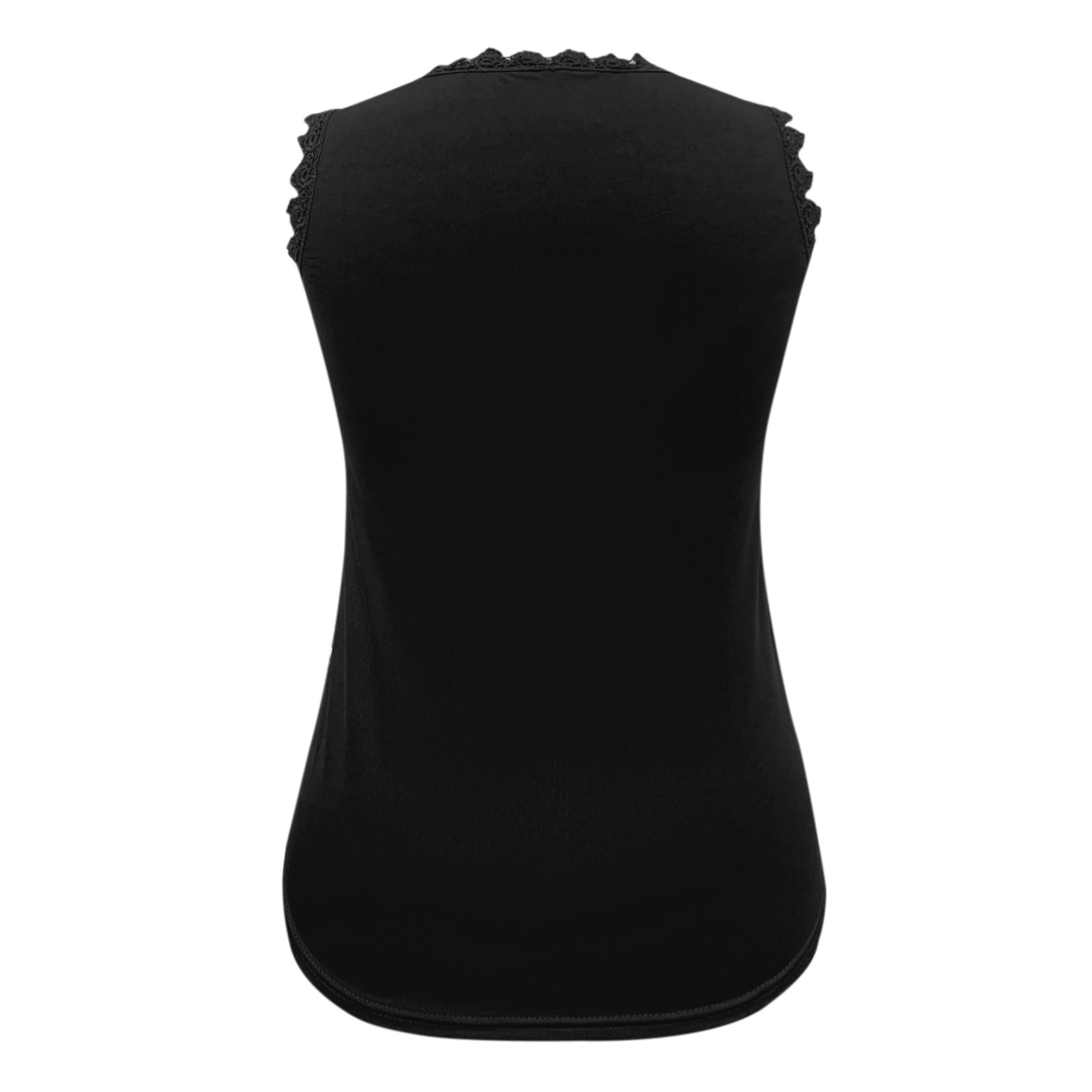 thumbnail image 5 of Camiseta sin mangas con cuello en V y encaje para mujer: poliéster, botones en la espalda, bordado floral, informal para el verano, 5 of 6